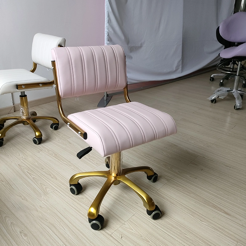 Hot Sale Nail Salon Equipment Rotating Pedicure Stool Pink and Gold Technician Stool